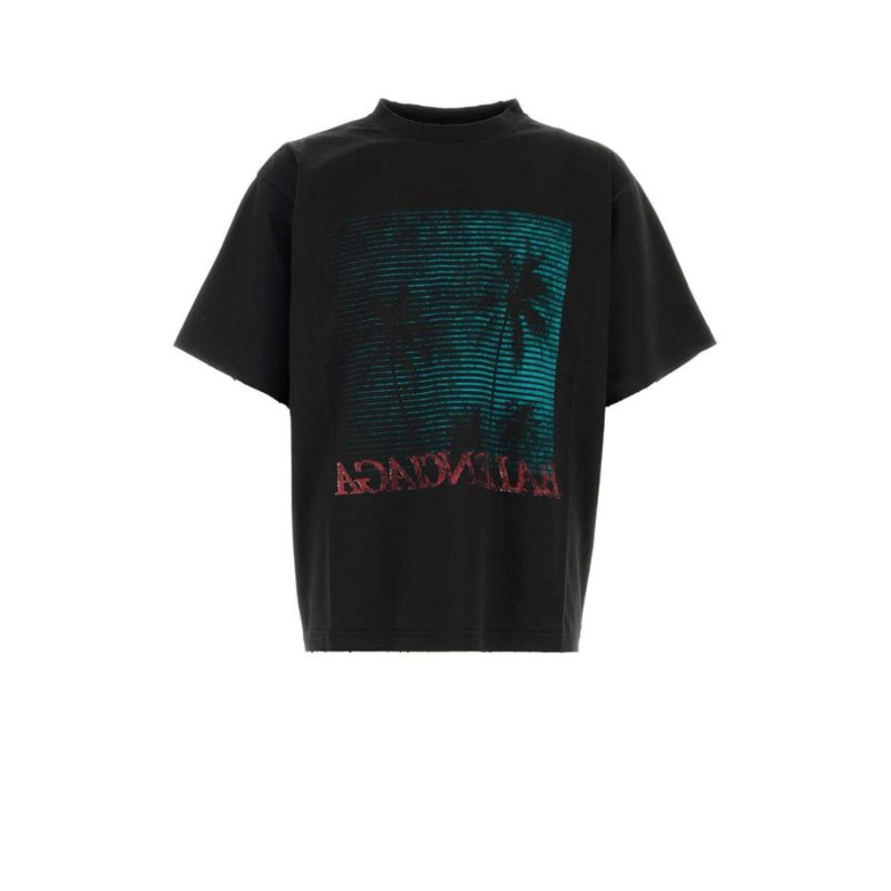 Balenciaga Men Black Cotton Oversize T-Shirt